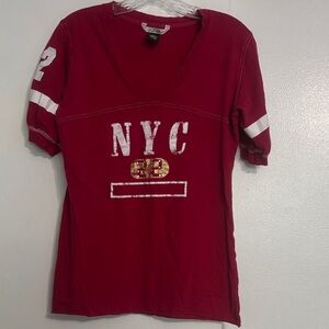 Derek Heart Red NYC Graphic Women's Jersey Top